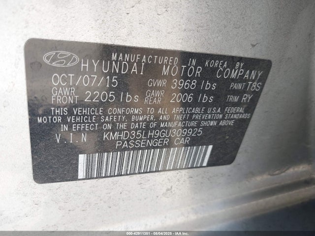 KMHD35LH9GU309925 Hyundai dohc gdi nu