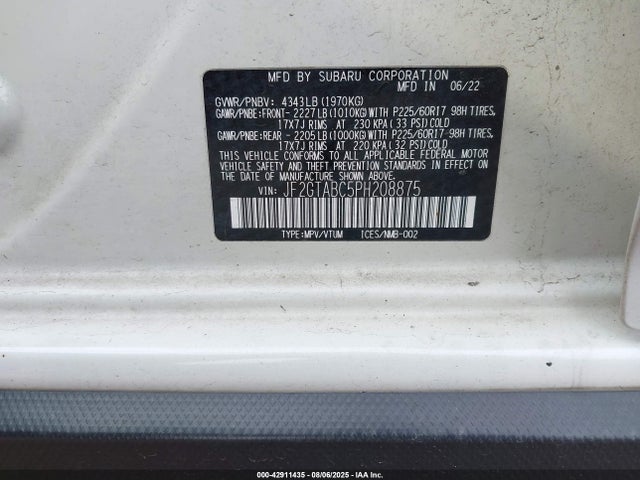 Subaru na 2023 JF2GTABC5PH208875 Image 9