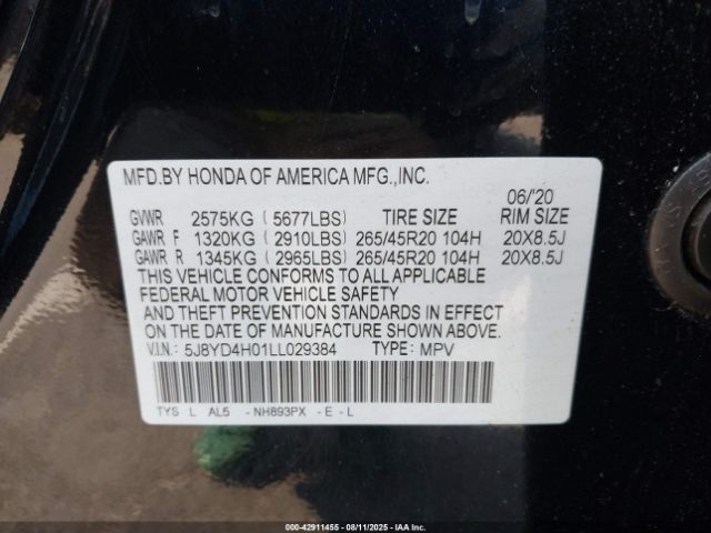2020 ACURA MDX 5J8YD4H01LL029384 Photo 8