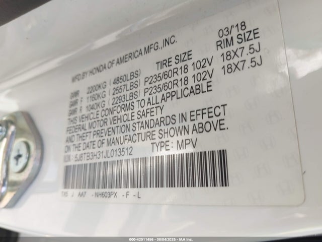 5J8TB3H31JL013512 Acura j35z2