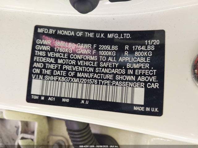 SHHFK8G7XMU201576 Honda k20c1