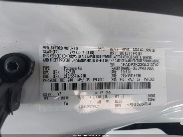Ford 2016 2016 1FADP3K22GL213740 Image 9