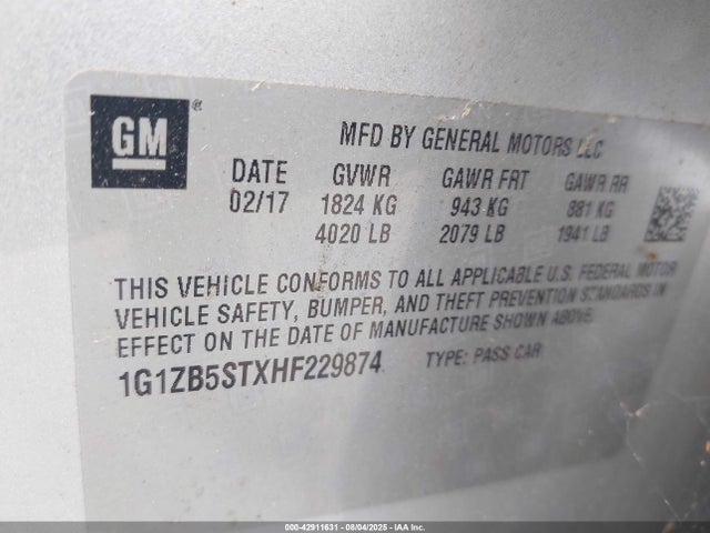 1G1ZB5STXHF229874 Chevrolet lfv - di: direct injection, vvt: variable valve timing, gen 1