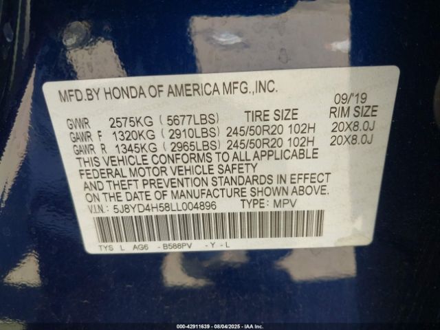 2020 ACURA MDX 5J8YD4H58LL004896 Photo 8