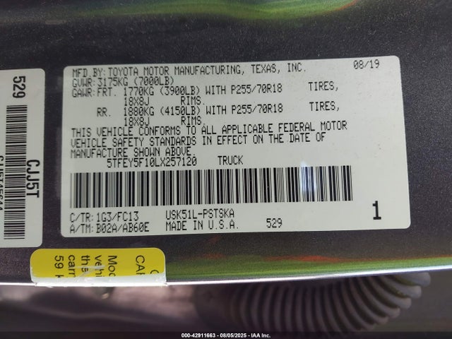 5TFEY5F10LX257120 Toyota 3ur-fe