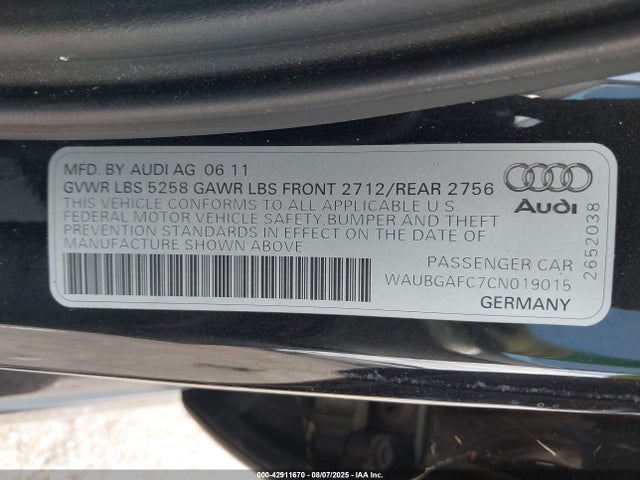 2012 AUDI A6 WAUBGAFC7CN019015 Photo 8