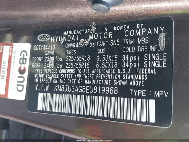 KM8JU3AG8EU819968 Hyundai Tucson Limited