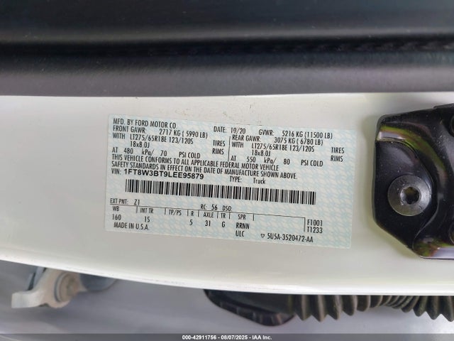 42911756 :رقم المزاد ، 1FT8W3BT9LEE95879 vin ، 2020 Ford F-350 Xl مزاد بيع