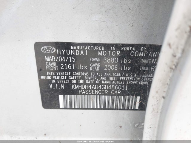 KMHDH4AH4GU486011 Hyundai dohc gdi nu