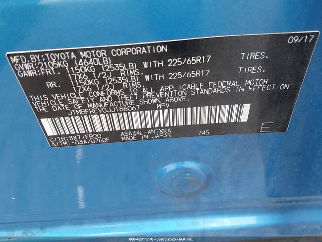 JTMBFREV0JJ186067 Toyota 2ar-fe