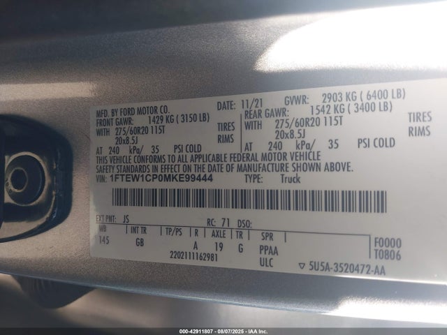 Ford 4v 2021 1FTEW1CP0MKE99444 Image 9