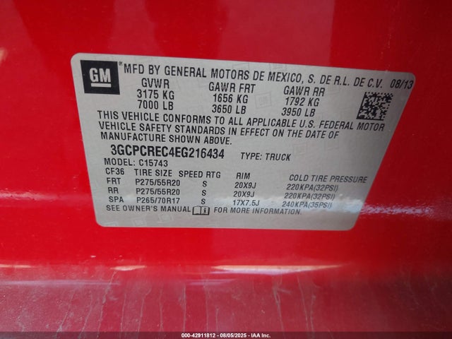 3GCPCREC4EG216434 Chevrolet l83 - vvt, afm (active fuel management), aluminum