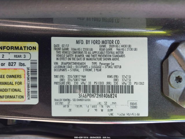 3FA6P0H72HR406824 Ford 2017