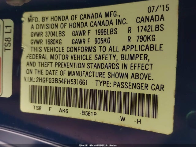 2HGFG3B54FH531661 Honda r18z1