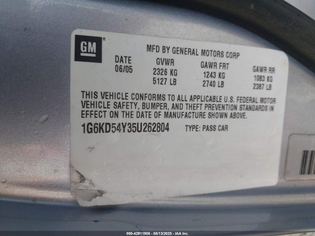 2005 CADILLAC DEVILLE 1G6KD54Y35U262804 Photo 8