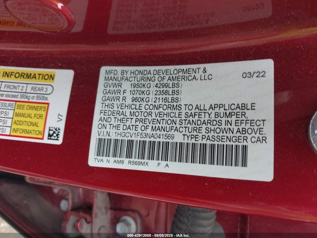 1HGCV1F53NA041569 Honda l15be