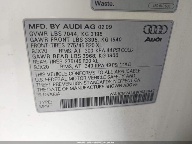 2009 AUDI Q7 WA1CM74L99D034842 Photo 8