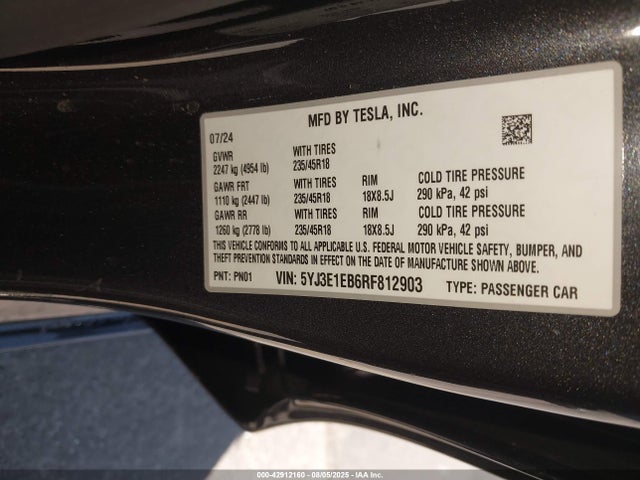 2024 TESLA MODEL 3 5YJ3E1EB6RF812903 Photo 8