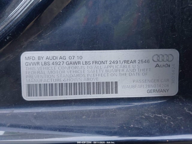 2011 AUDI A4 WAUBFAFL2BN014208 Photo 8