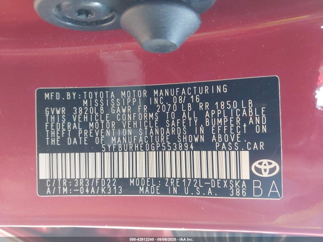 Toyota 2zr-fe 2016 5YFBURHE0GP553894 Image 9