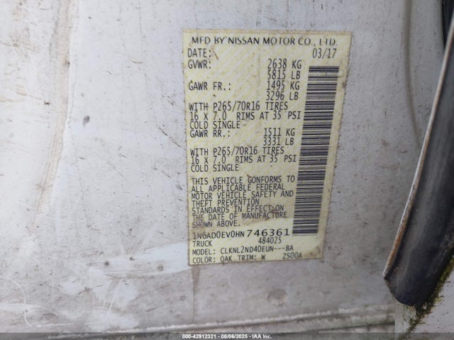 1N6AD0EV0HN746361 Nissan 2017