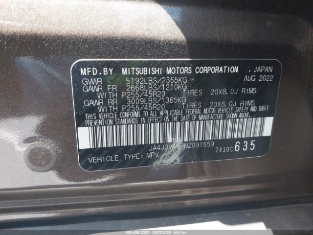 2022 MITSUBISHI OUTLANDER JA4J3VA88NZ091559 Photo 8