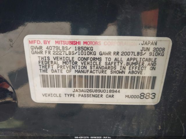 2009 MITSUBISHI LANCER JA3AU26U89U018944 Photo 8