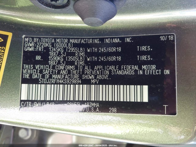 5TDJZRFH4KS929894 Toyota 2gr-fks