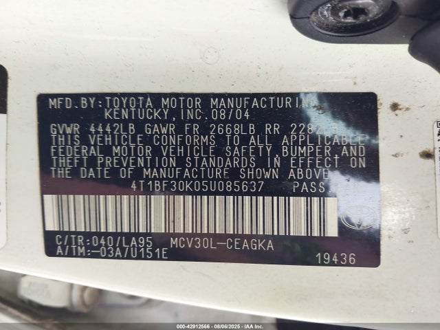 Продажа на аукционе авто 2005 Toyota Camry Xle V6, vin: 4T1BF30K05U085637, номер лота: 42912566