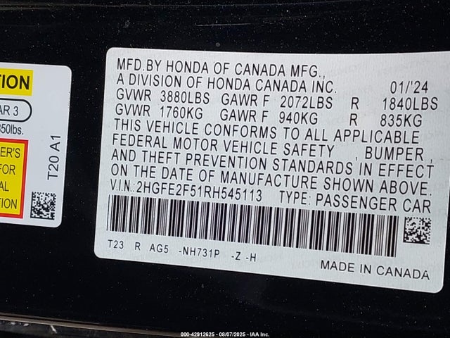 Honda k20c2 2024 2HGFE2F51RH545113 Image 9