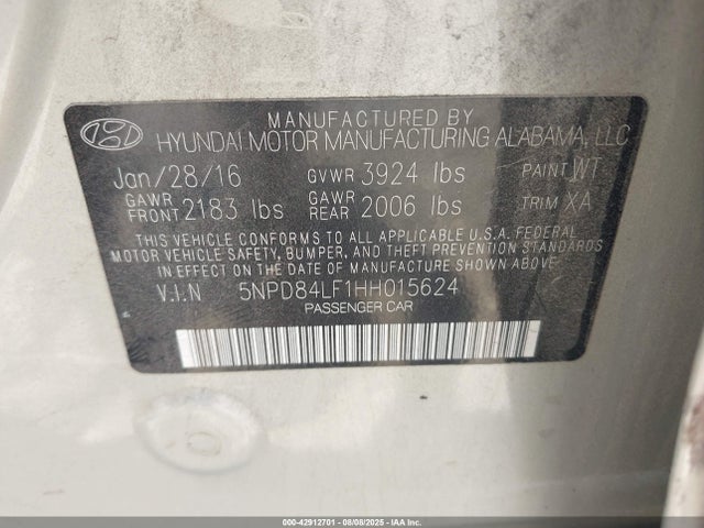 5NPD84LF1HH015624 Hyundai Elantra