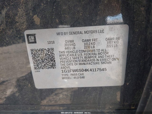 1G1FW6S04K4117545 Chevrolet 2019