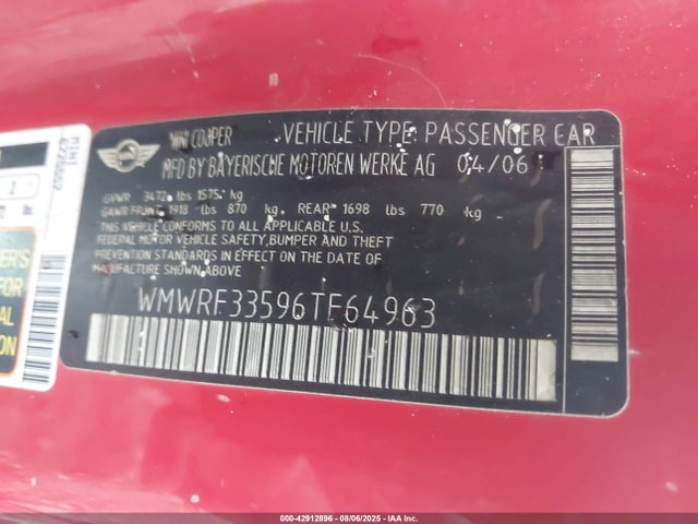 2006 MINI COOPER WMWRF33596TF64963 Photo 8