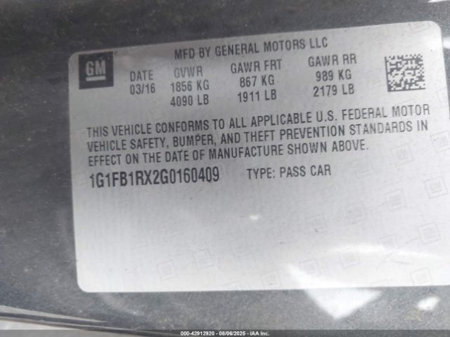 2016 CHEVROLET CAMARO 1G1FB1RX2G0160409 Photo 8