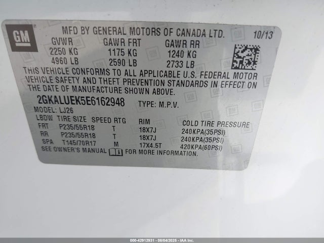 2GKALUEK5E6162948 GMC lea - flex fuel (gas/alc), aluminum, high output