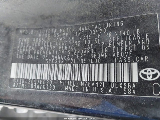 5YFS4RCE7LP051000 Toyota m20-fks