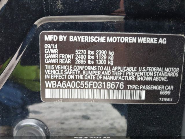 2015 BMW 640I GRAN COUPE WBA6A0C55FD318676 Photo 8