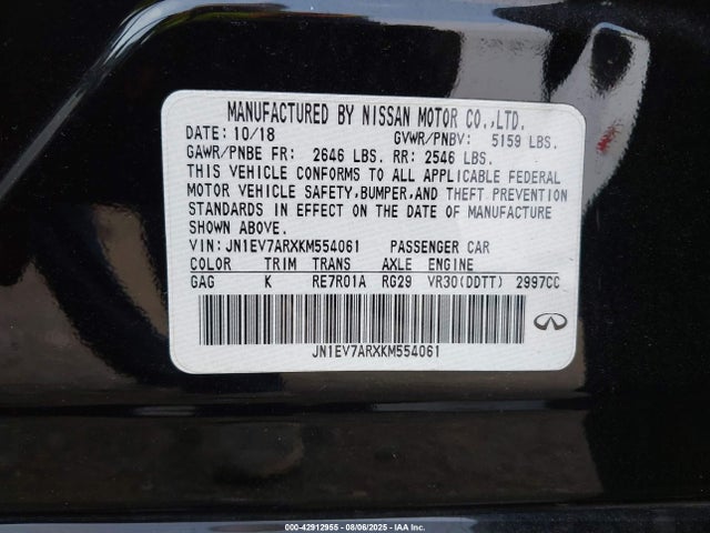 Infiniti Q50 2019 JN1EV7ARXKM554061 Image 9