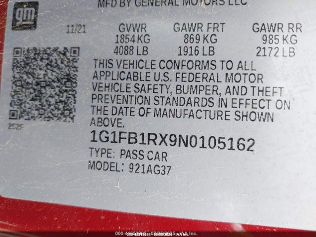 Продажа на аукционе авто 2022 Chevrolet Camaro Rwd  1ls, vin: 1G1FB1RX9N0105162, номер лота: 42912984