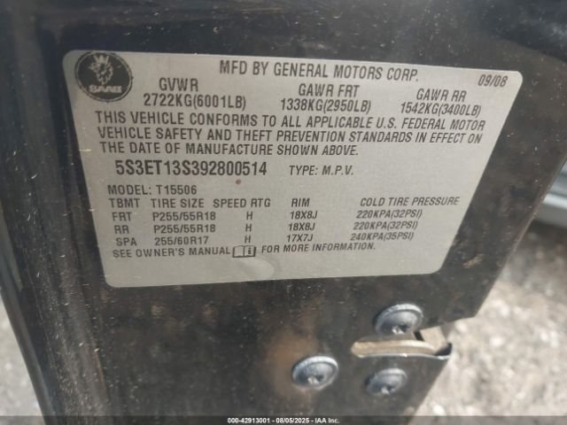 2009 SAAB 9-7X 5S3ET13S392800514 Photo 8