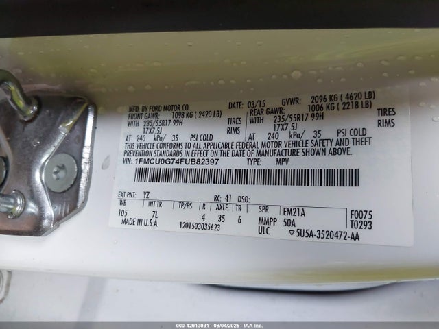 Ford Escape 2015 1FMCU0G74FUB82397 Image 9