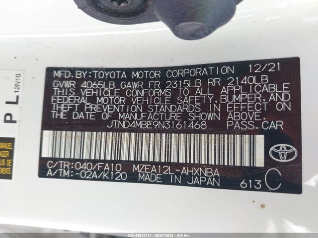 JTND4MBE9N3161468 Toyota m20a-fks