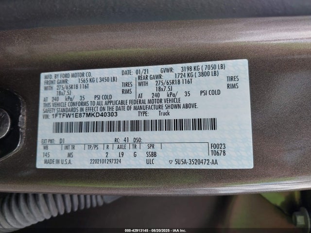 Ford gtdi 2021 1FTFW1E87MKD40303 Image 9