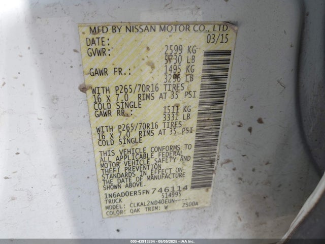 1N6AD0ER5FN746114 Nissan Frontier