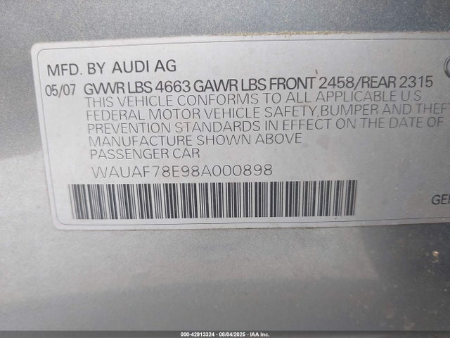2008 AUDI A4 WAUAF78E98A000898 Photo 8