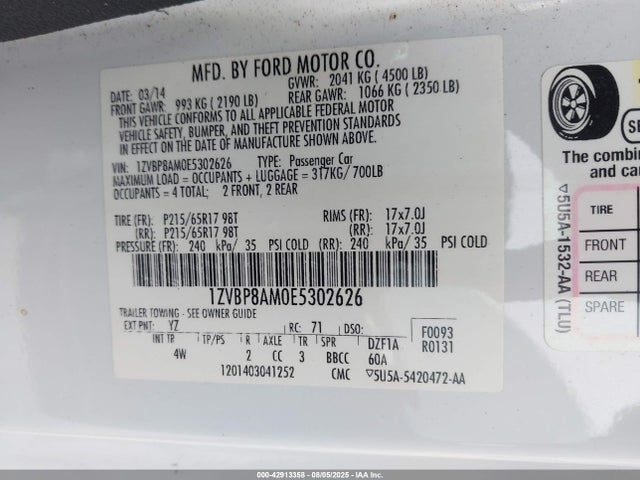 1ZVBP8AM0E5302626 Ford 2014
