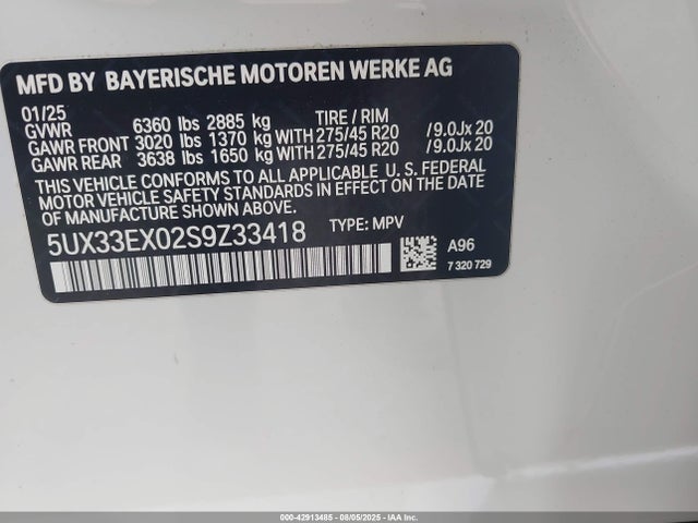 BMW 2025 2025 5UX33EX02S9Z33418 Image 9