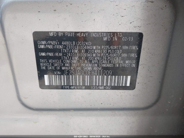 JF2SJAGC0EH411209 Subaru 2.5na u5