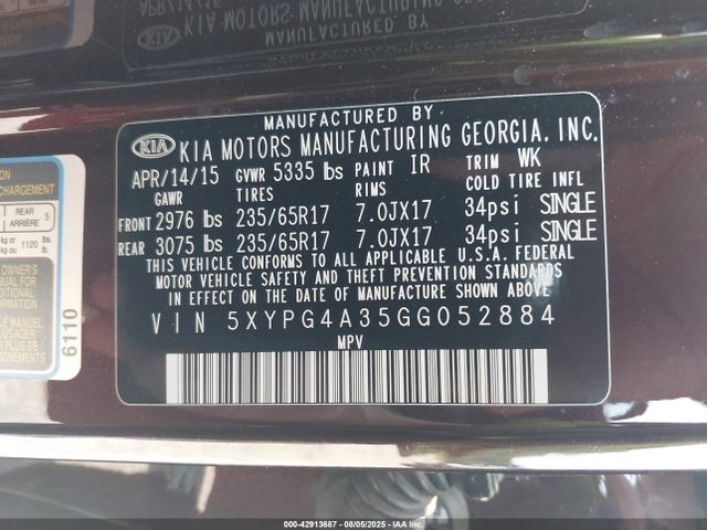 5XYPG4A35GG052884 KIA dohc gdi theta ii