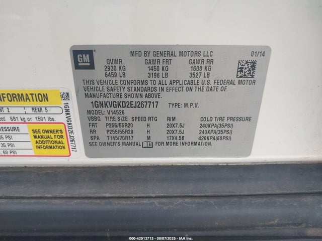 Chevrolet llt 2014 1GNKVGKD2EJ267717 Image 9